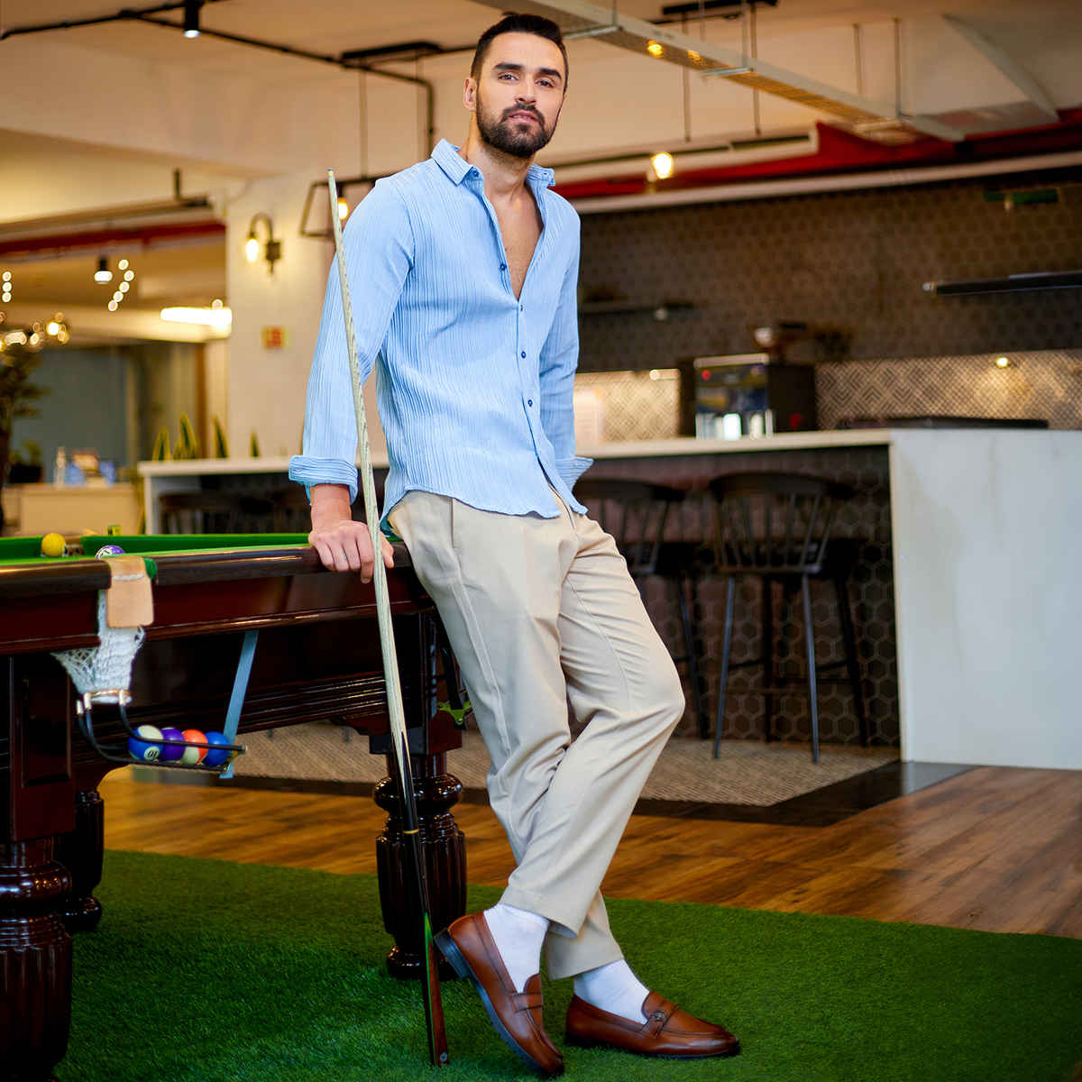 Campus Sutra Men's Polyester Blend Self-Design Striped Shirt | Blue | XL