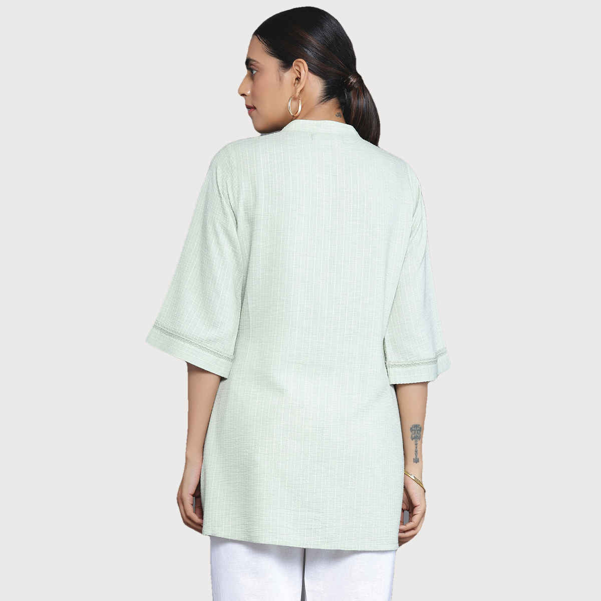 Libas Women's Green Woven Design Cotton Blend Straight Kurti | 26899 - XL