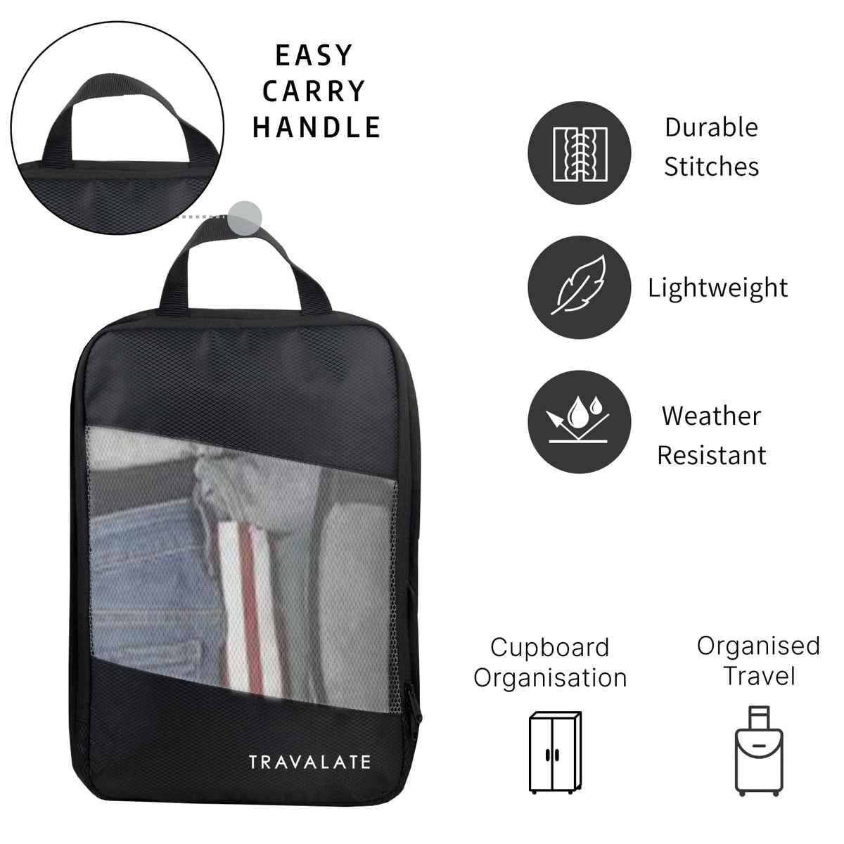 TRAVALATE Polyester 4 Various Sizes Travel Luggage Packing Cubes | Black