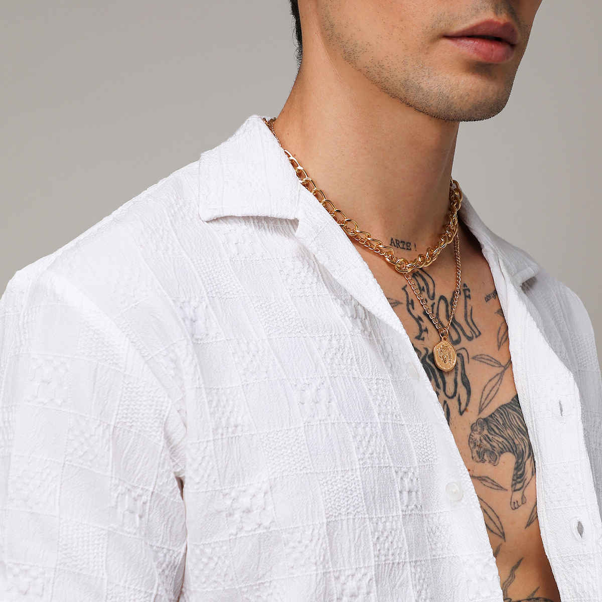 Campus Sutra Men's Creased Check Shirt | White - L