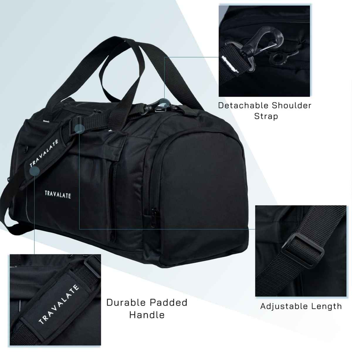 TRAVALATE Polyester Travel Duffle Luggage Bag | Multi Pocket Ultra-Light | Black - 45 L