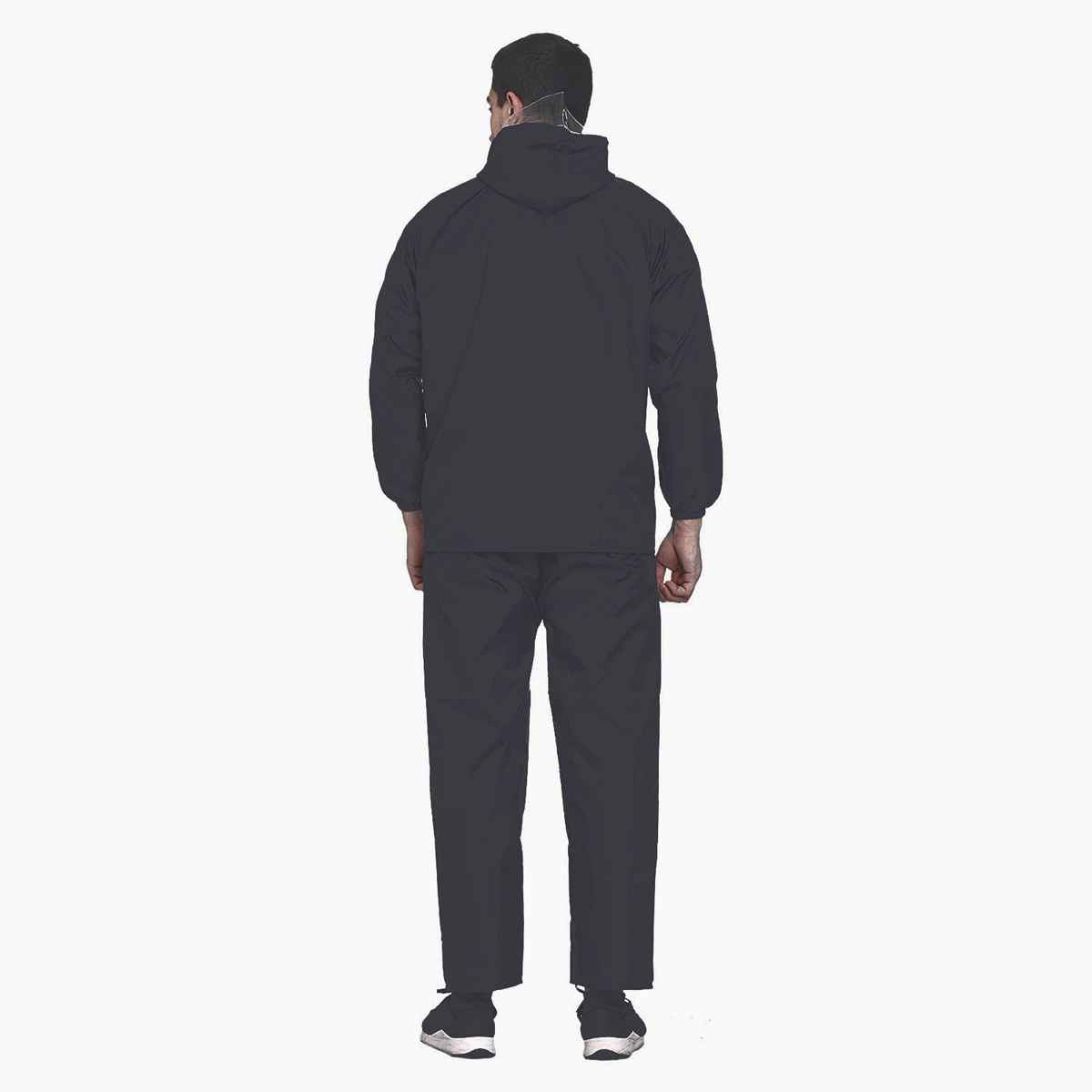 INFISPACE Adult Unisex Polyester Raincoat Suit with Adjustable Cap & Pockets Black Color XXL