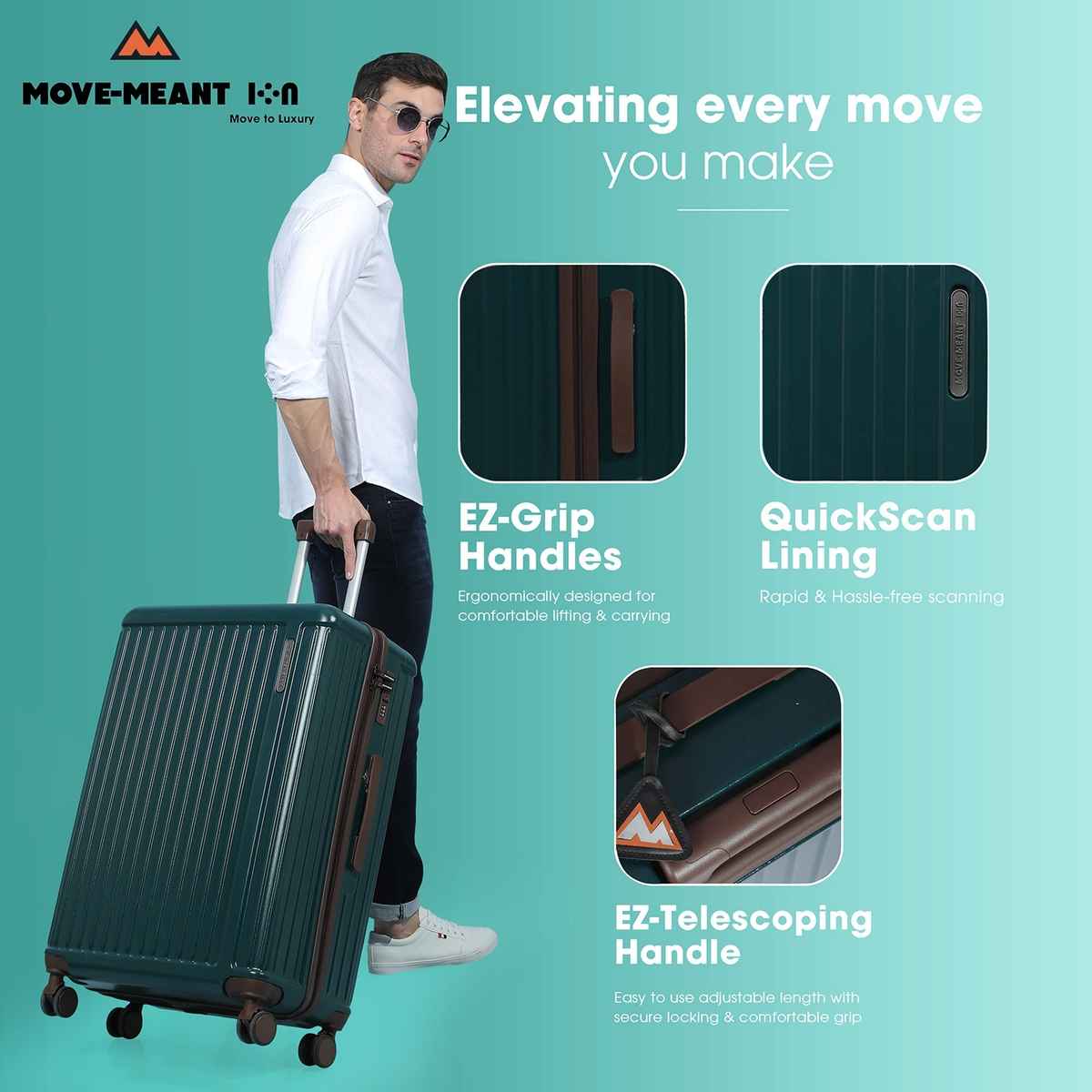 Move-Meant Travel Fun Large Suitcase Olive | PolycarbonateTrolley | 8 Wheels | Number Lock - 75 cm