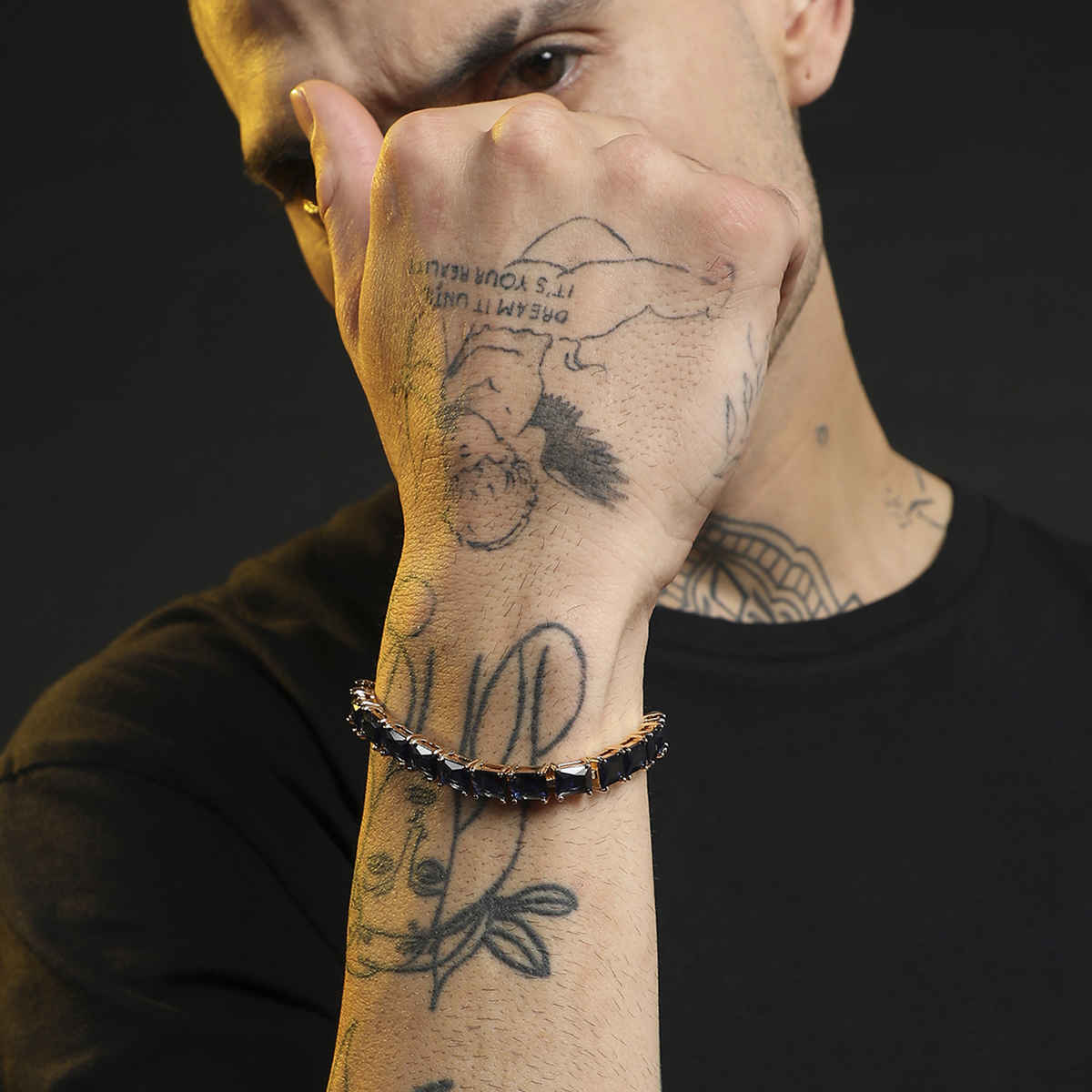 French Accent Gold-Plated Geometric Stone Tennis Link Bracelet