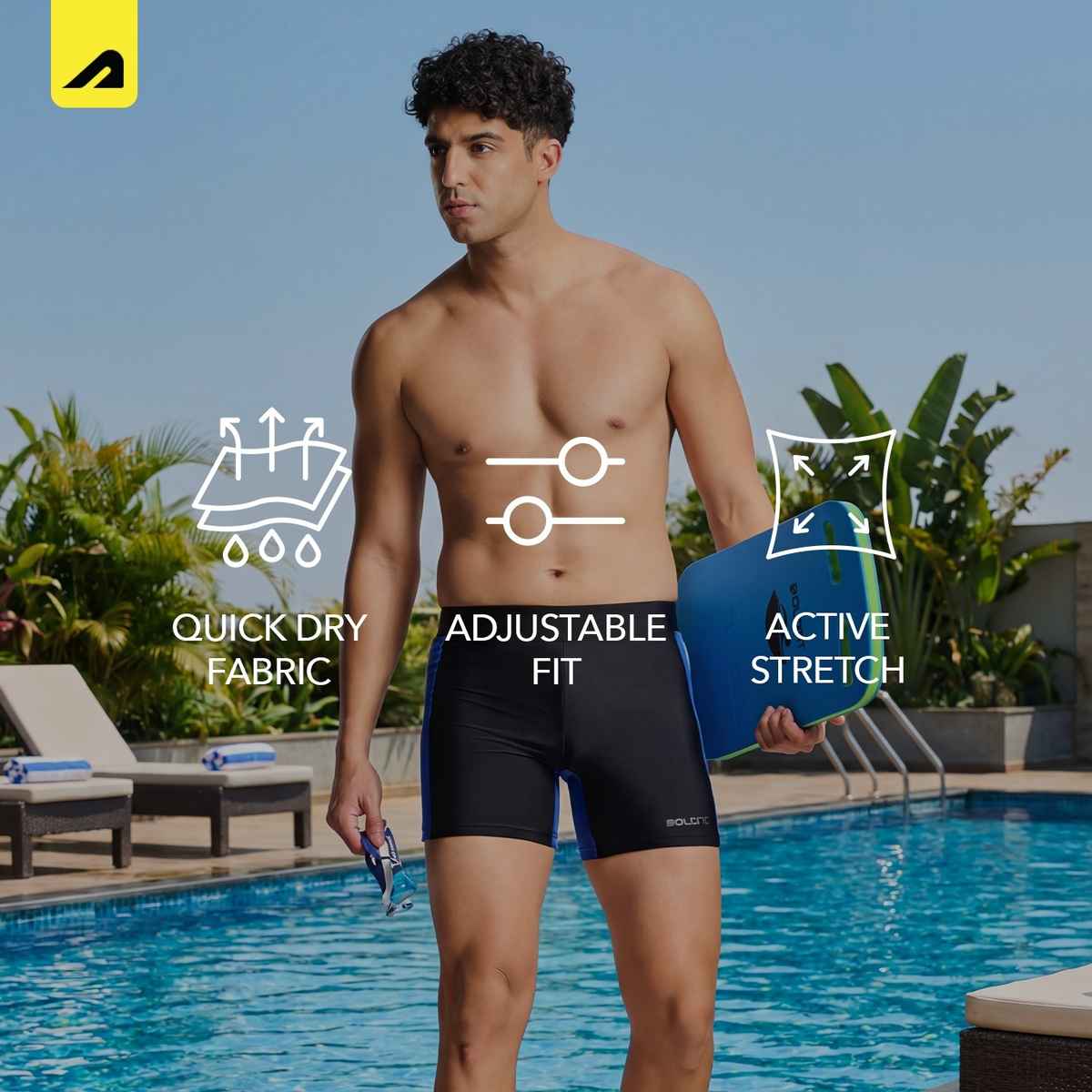 Boldfit Men's Swimming Shorts Adjustable Breathable Quick Drying | Black - M