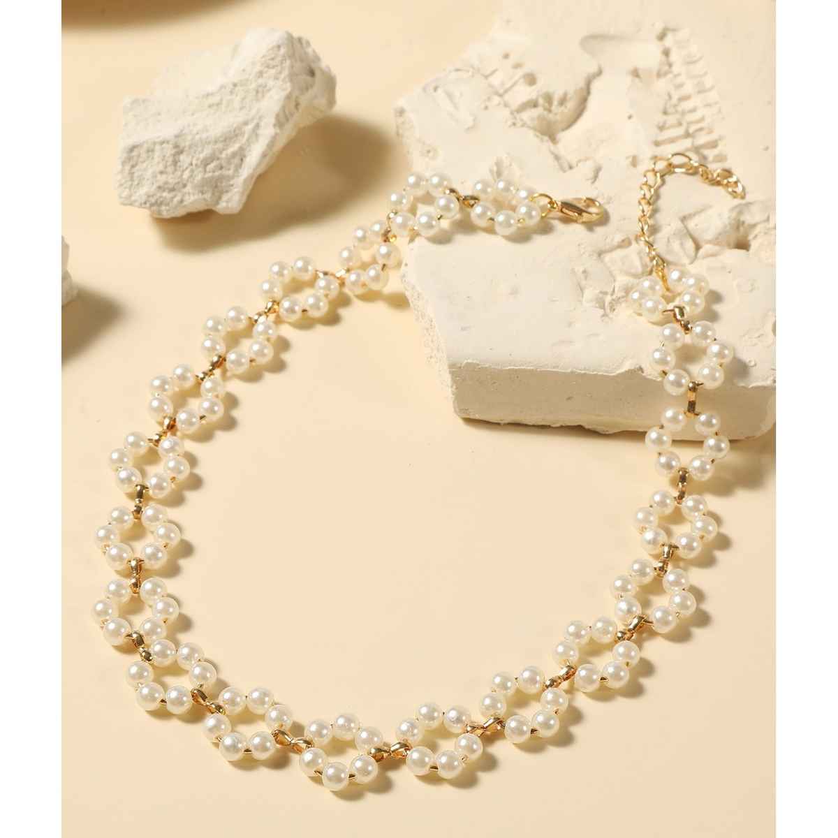 Shining Diva Fashion Stylish Pearl Chain Pendant Choker Necklace for Women and Girls | 14633np