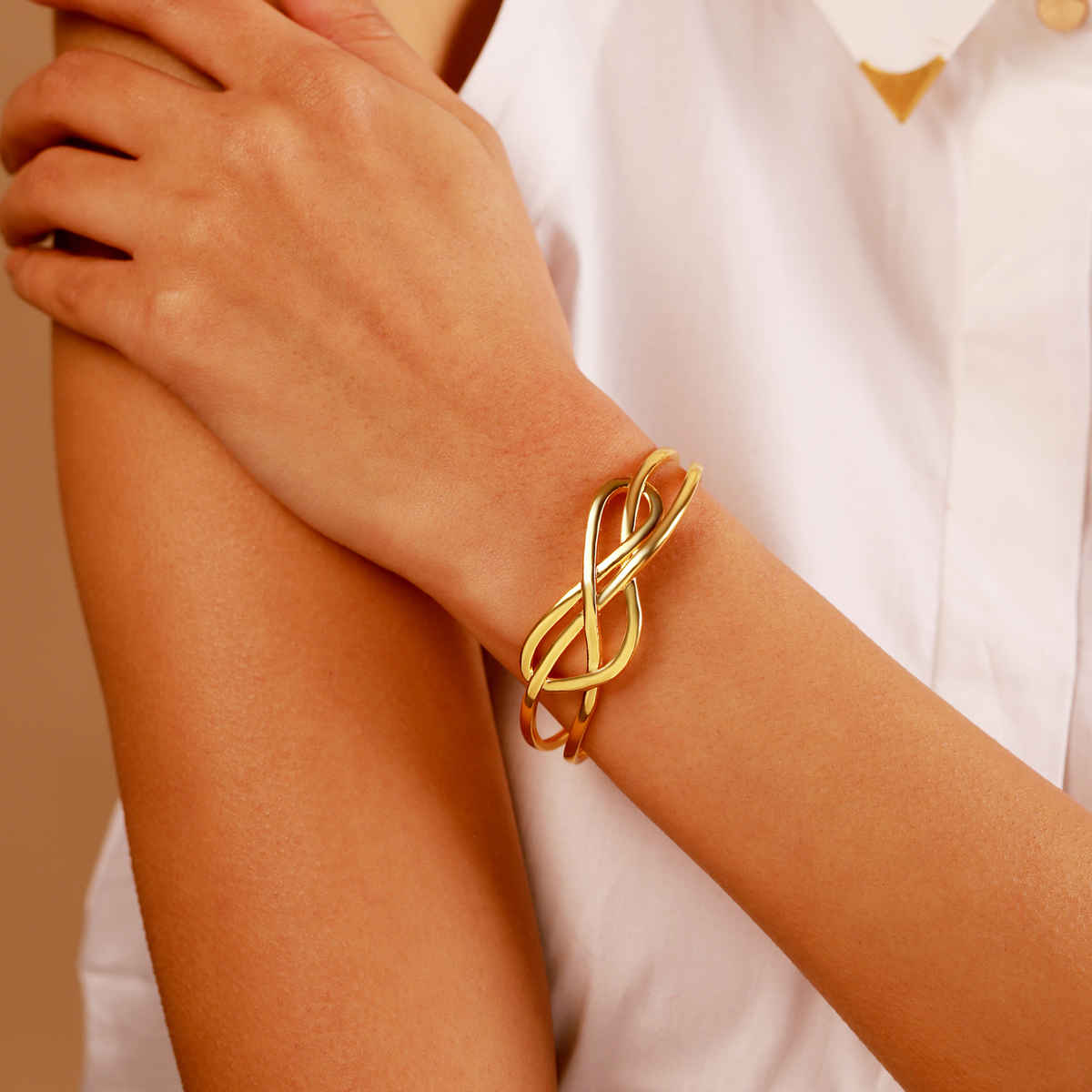 Voylla Valentines Day Golden Intertwined Infinity Cuff Bracelet