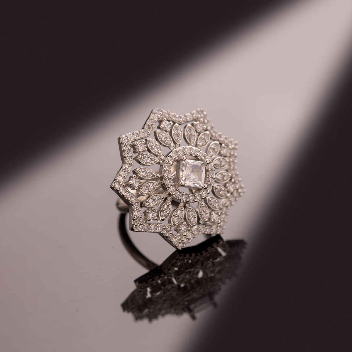 Voylla Sparkling Elegance Crystal Crown American Diamond Ring
