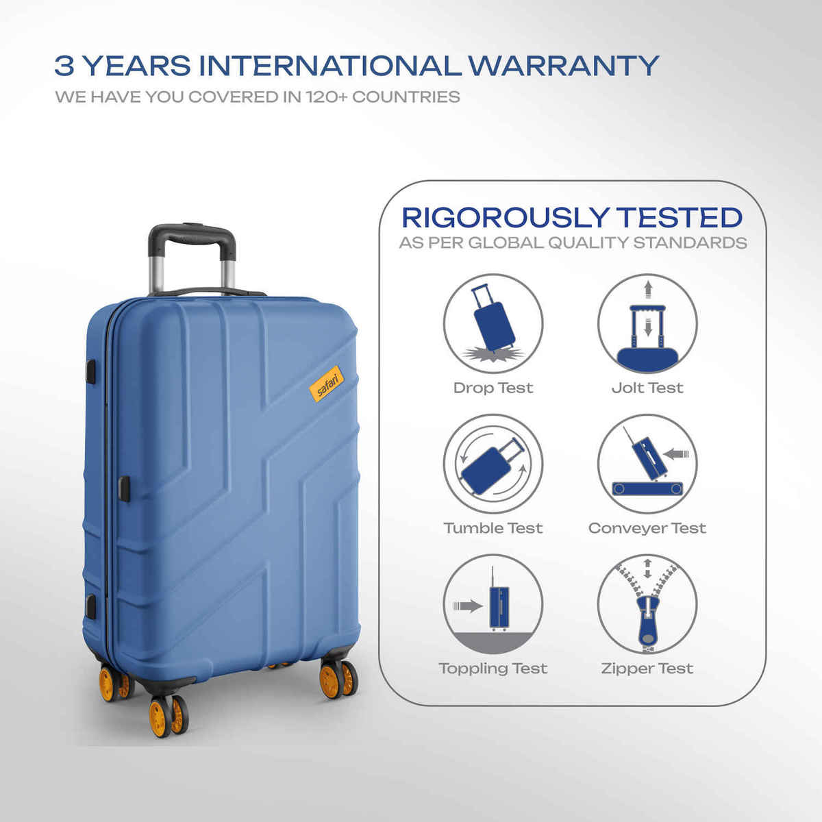 Safari Stratos Large Trolley Bag | 360 Degree 8 Wheels Hard Polycarbonate | Steel Blue - 75 cm