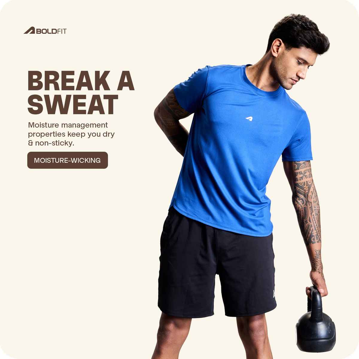 Boldfit Men's Gym T-shirt Round Neck Training T-shirt | Blue - L