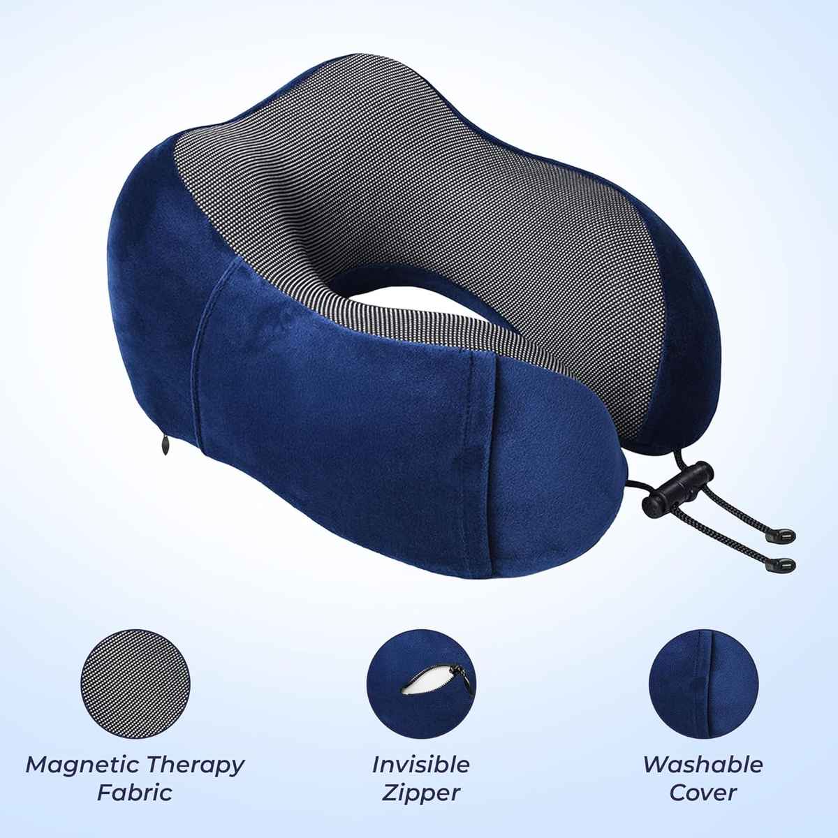 Billebon Unisex Memory Foam Neck Pillow with Eye Mask | Navy Blue - One Size
