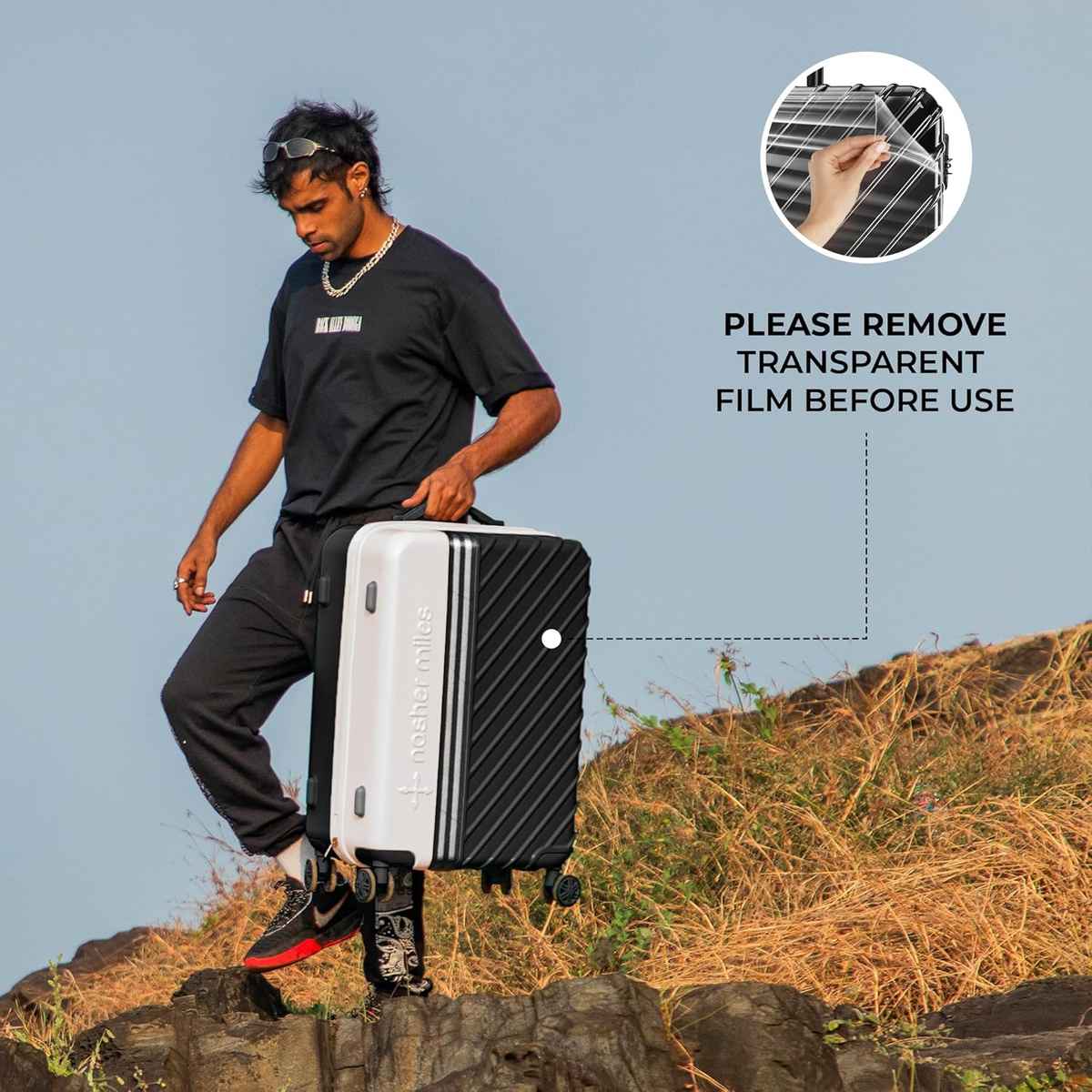 Nasher Miles Vegas Check-In Hard-Sided Polycarbonate Luggage 24Inch 65 cm Trolley Bag Black&White