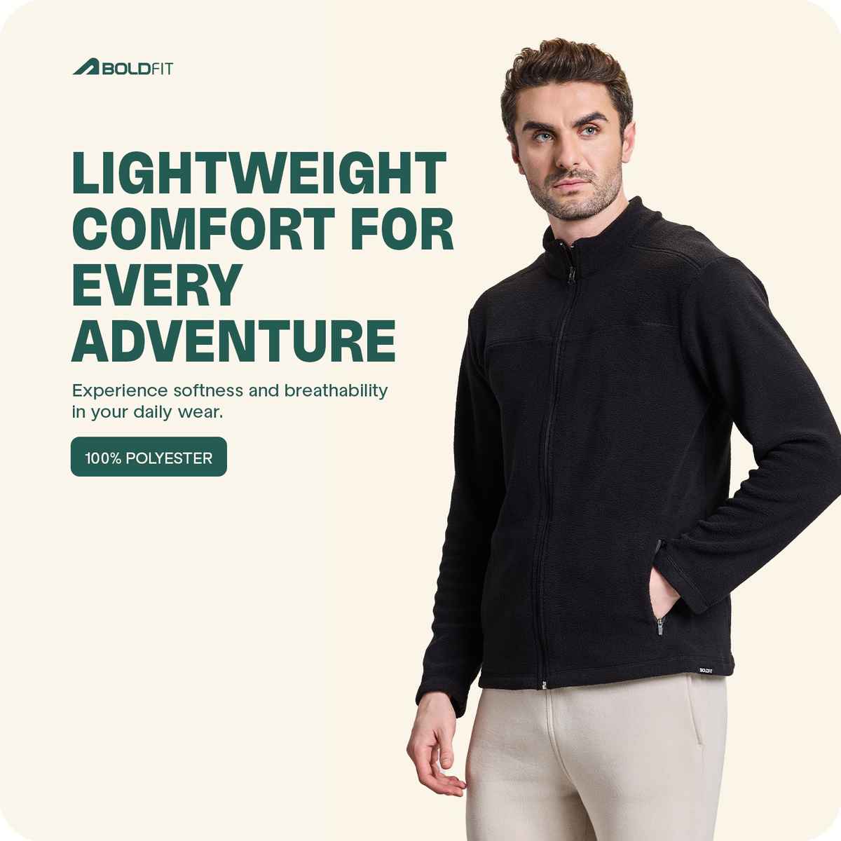 Boldfit Men's Hoodie Full Zipper Jacket Fleece Thermal Insulation | Black - M