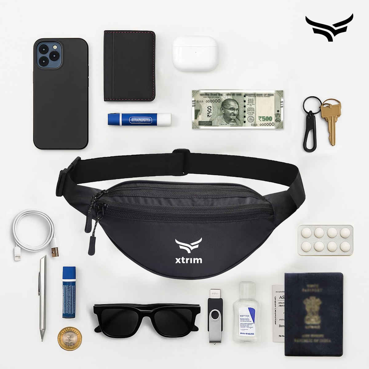 Unisex Waist Bag for Travelling, Gym and Outings with 3 Pockets