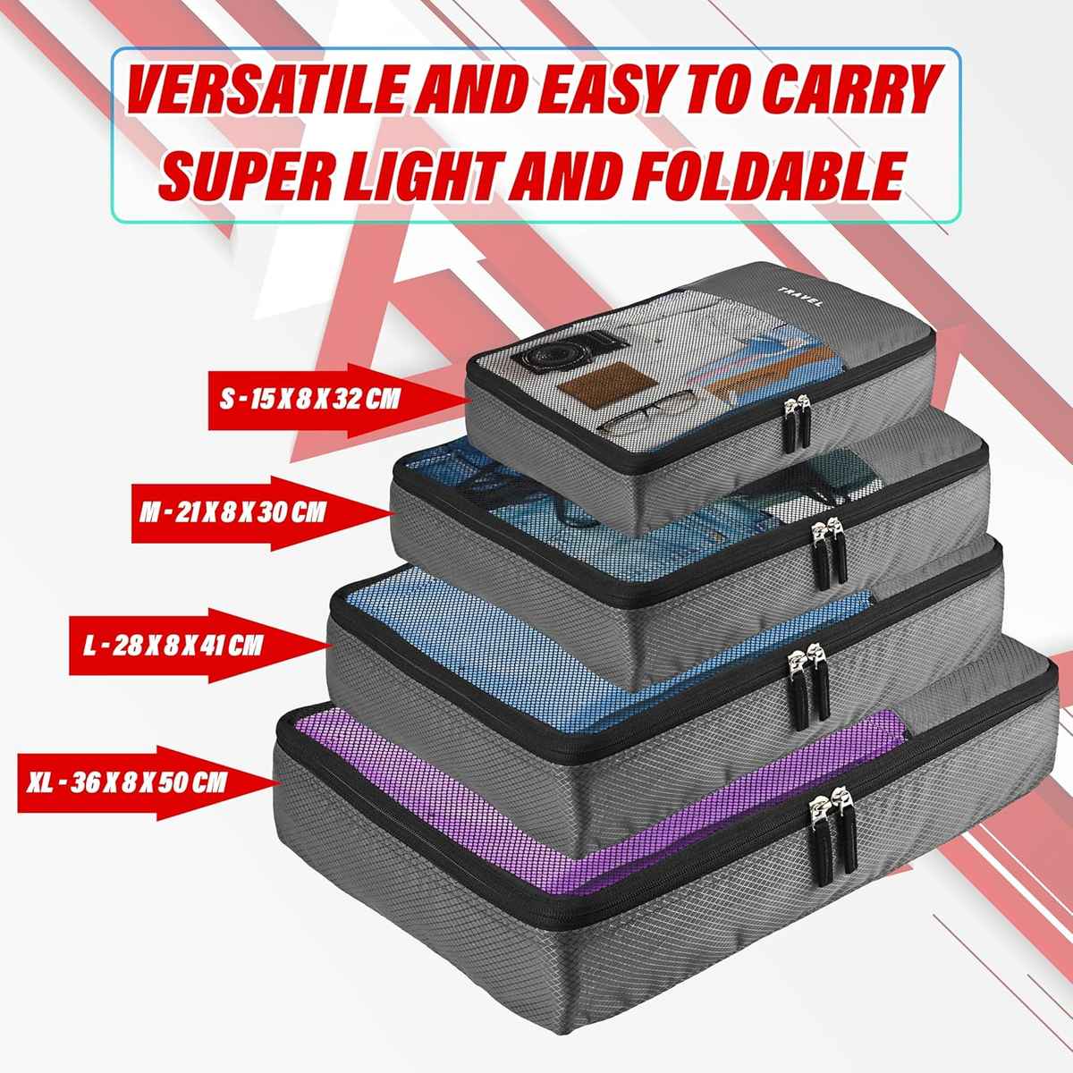 Kuber Industries Packing Cubes | Travel Mesh Suitcase Organizer Bags | Grey