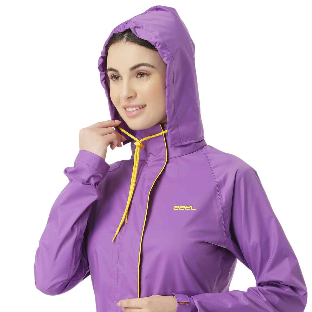 ZEEL Rain Coat for Women High Neck Polyester with Adjustable Drawstring and Pocket, Purple L