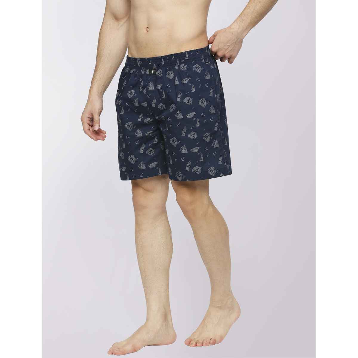Frenchie Men s Printed Cotton Boxer Shorts | Ocean Ship Navy Blue | L