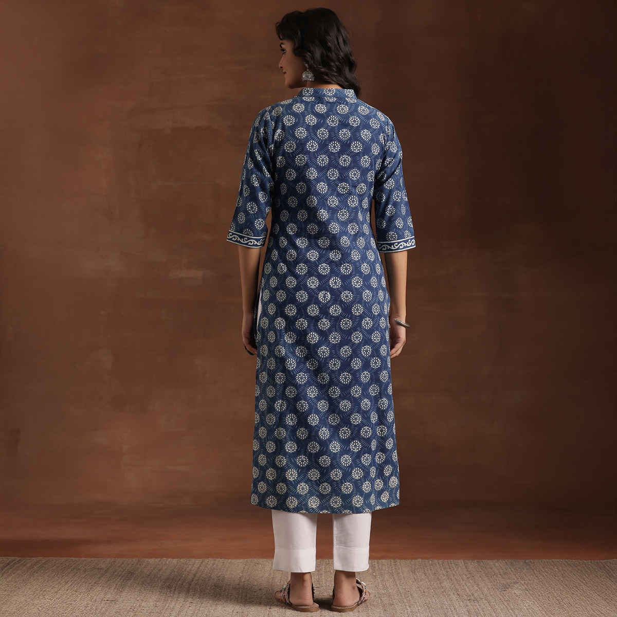 Libas Women's Printed Cotton Straight Kurta | Indigo - XL