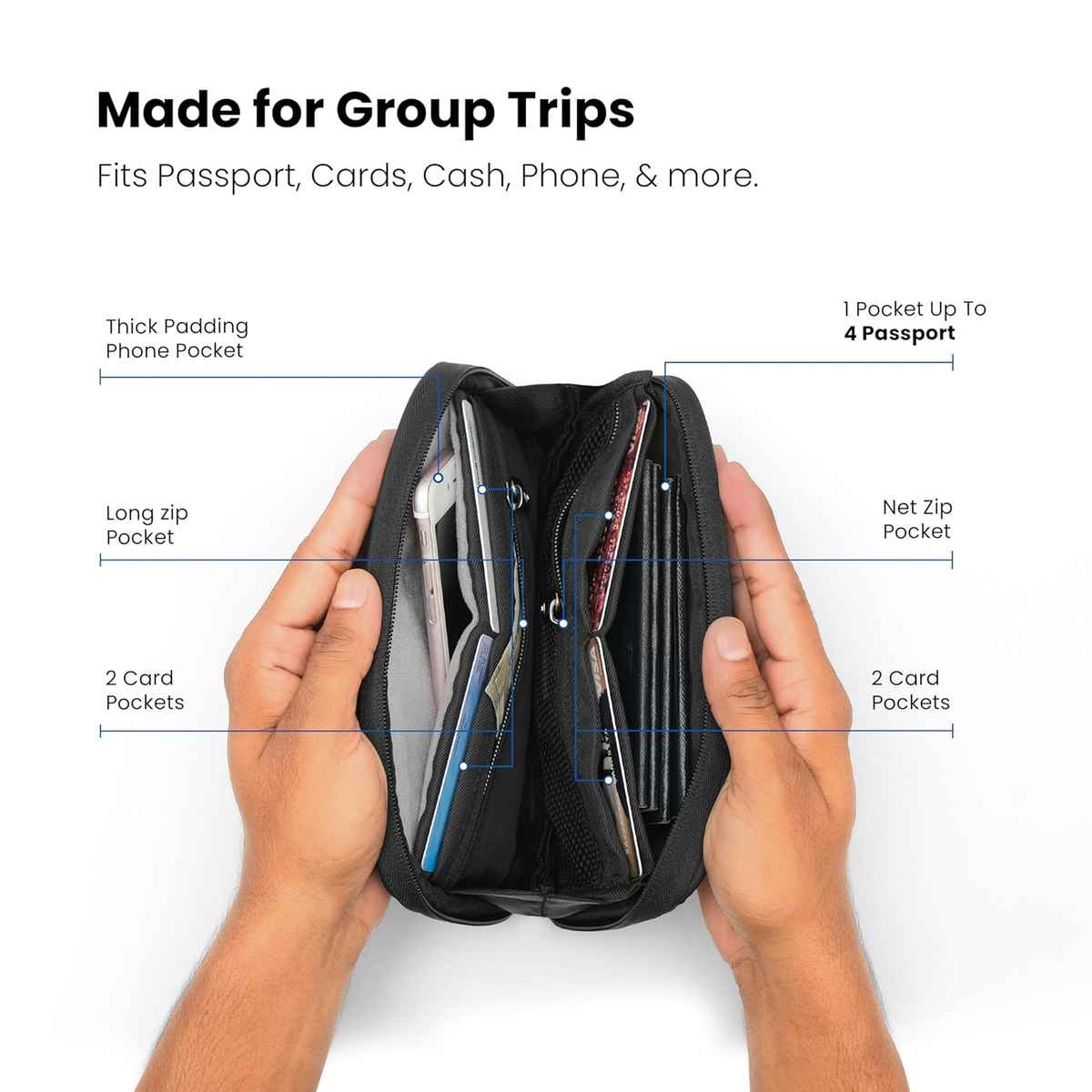 Craloft Compact Family Passport Holder Bag Wallet Pouch Cover for Men & Women - Travel Organizer