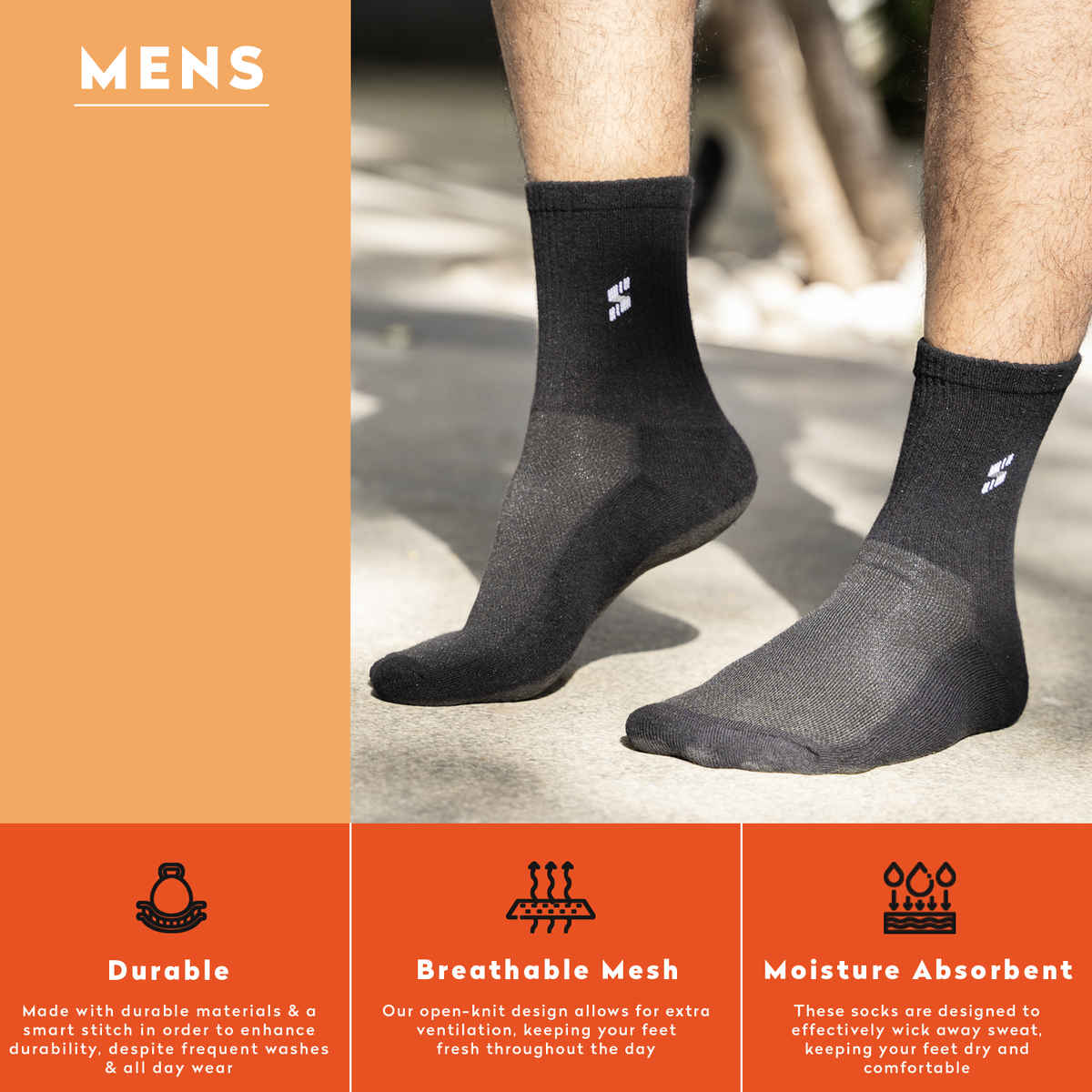 Supersox Men's Solid Combed Cotton Socks | Black and Grey - Free Size