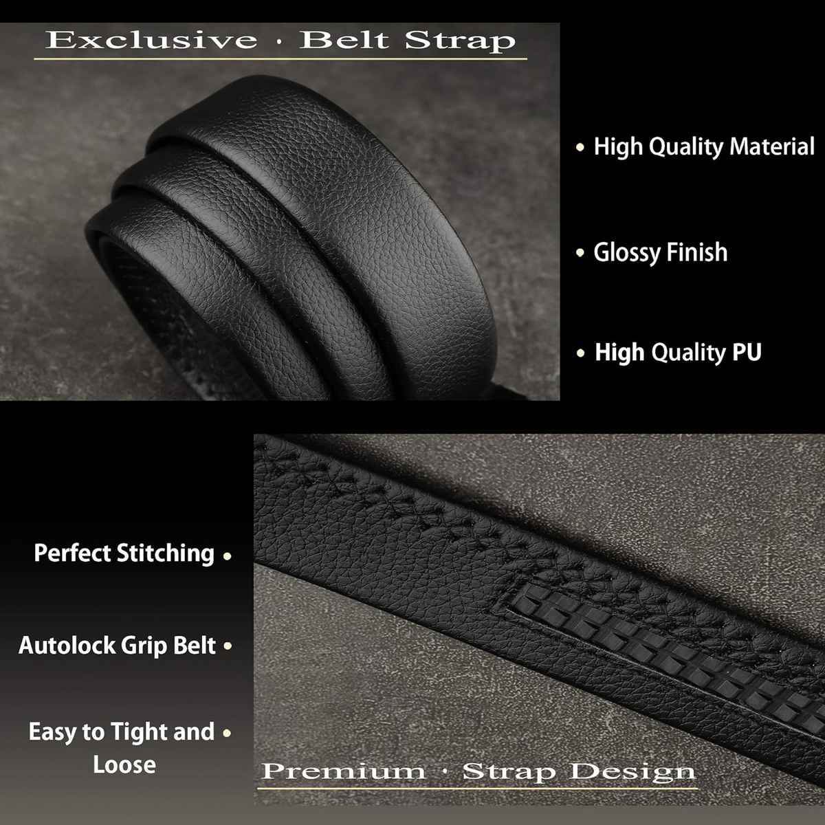 Urban-T Men's Vegan Leather Belt for Men, Autolock,Black | Fit on up to 40 Inches Waist size