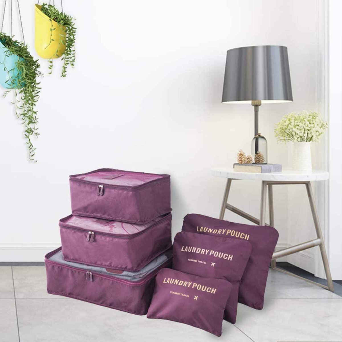 Awestuffs 6 pcs Luggage Compression Pouches, Laundry Bags and Digital Pouch | Maroon