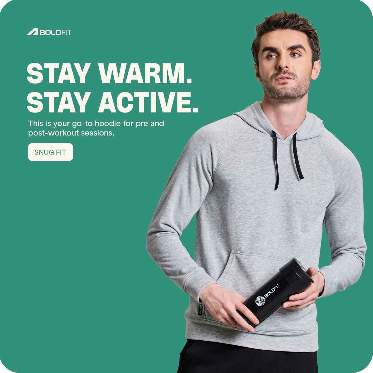 Boldfit Men's Hoodie Sweatshirt Soft Touch Raglan Sleeve Regular Fit Pullover | Grey - XL