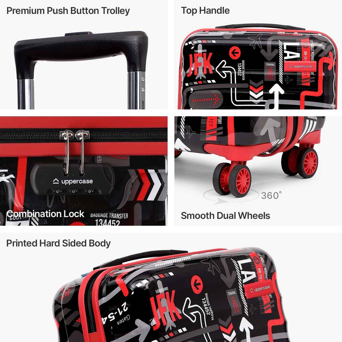 Uppercase Polycarbonate 21 L Telescopic Hard Luggage Trolley Bag | Black - S