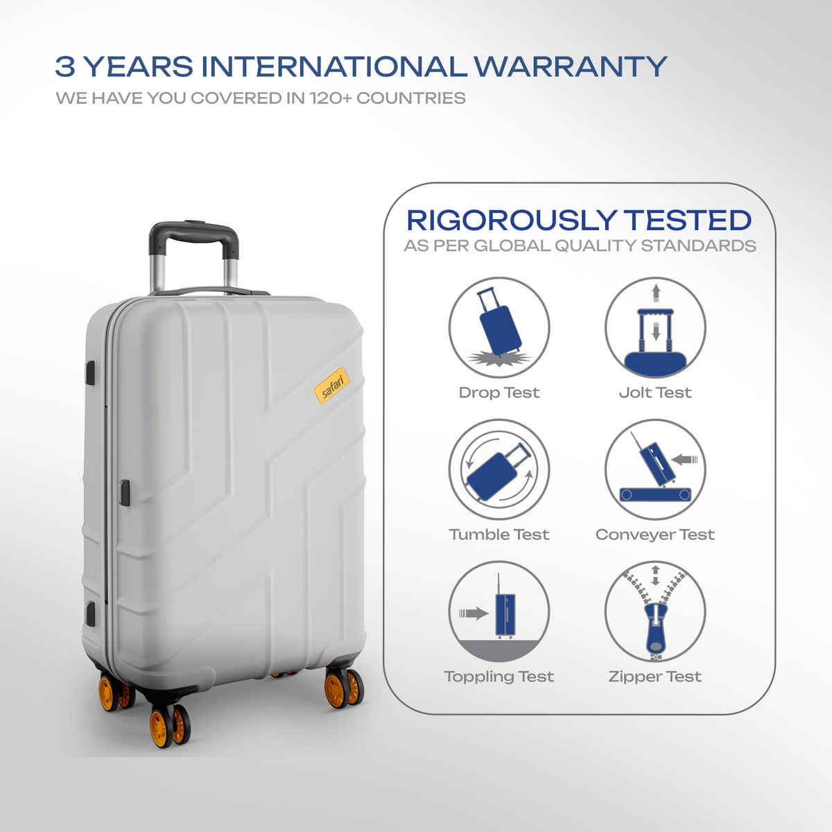 Safari Stratos Large Trolley Bag | 360 Degree 8 Wheels Hard Polycarbonate | Cloud Grey - 75 cm