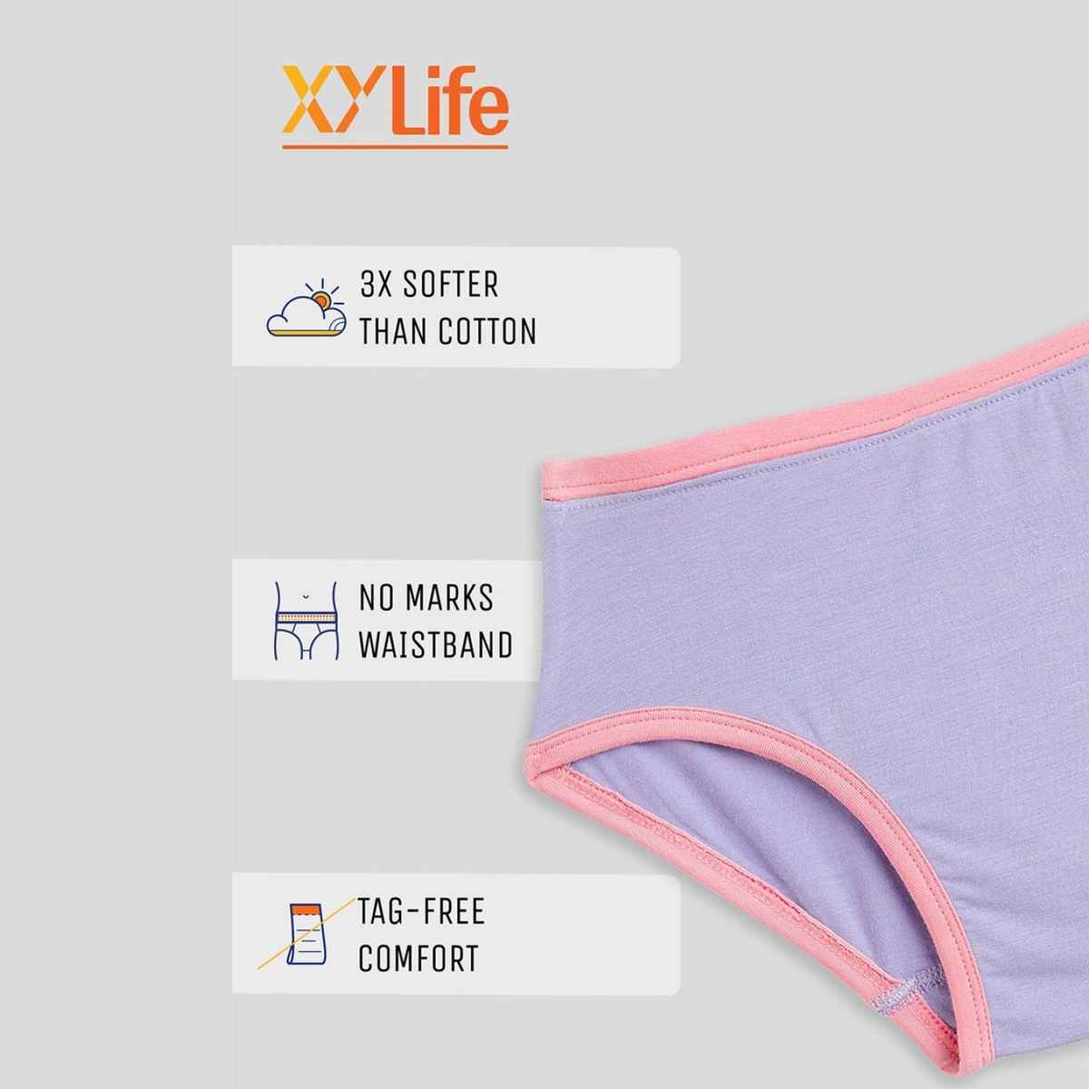 XY Life Hipsters for Girls, Modal, Antimicrobial - Violet+Minion Yellow | 13-14Y| Pack Of 2 Panty