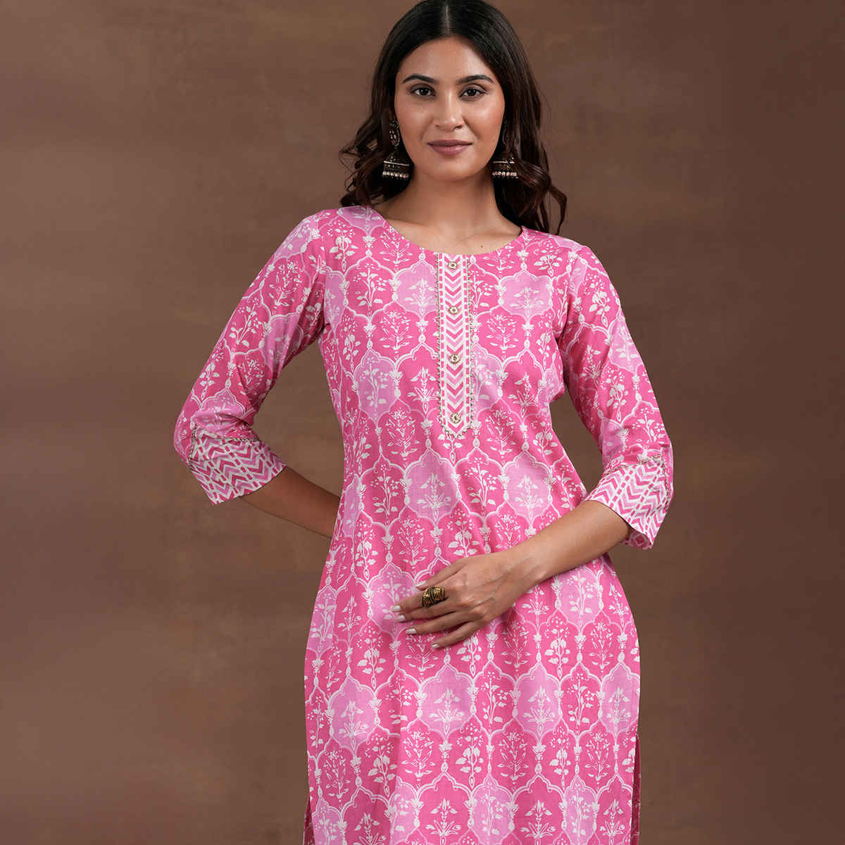 Libas Printed Cotton Straight Suit With Dupatta | 27833H | Pink - L