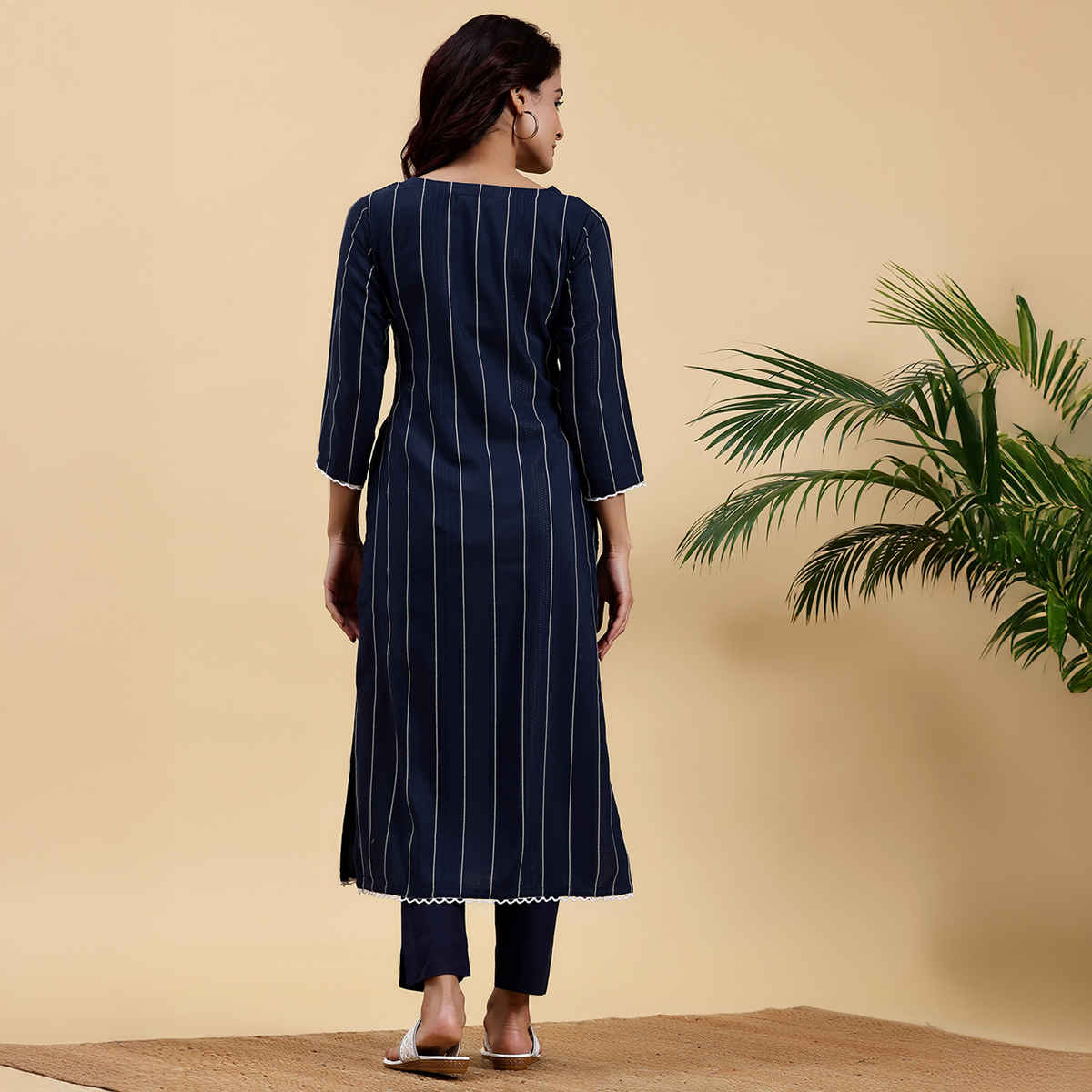 Libas Women's Embroidered Silk Straight Kurta | Blue - XL