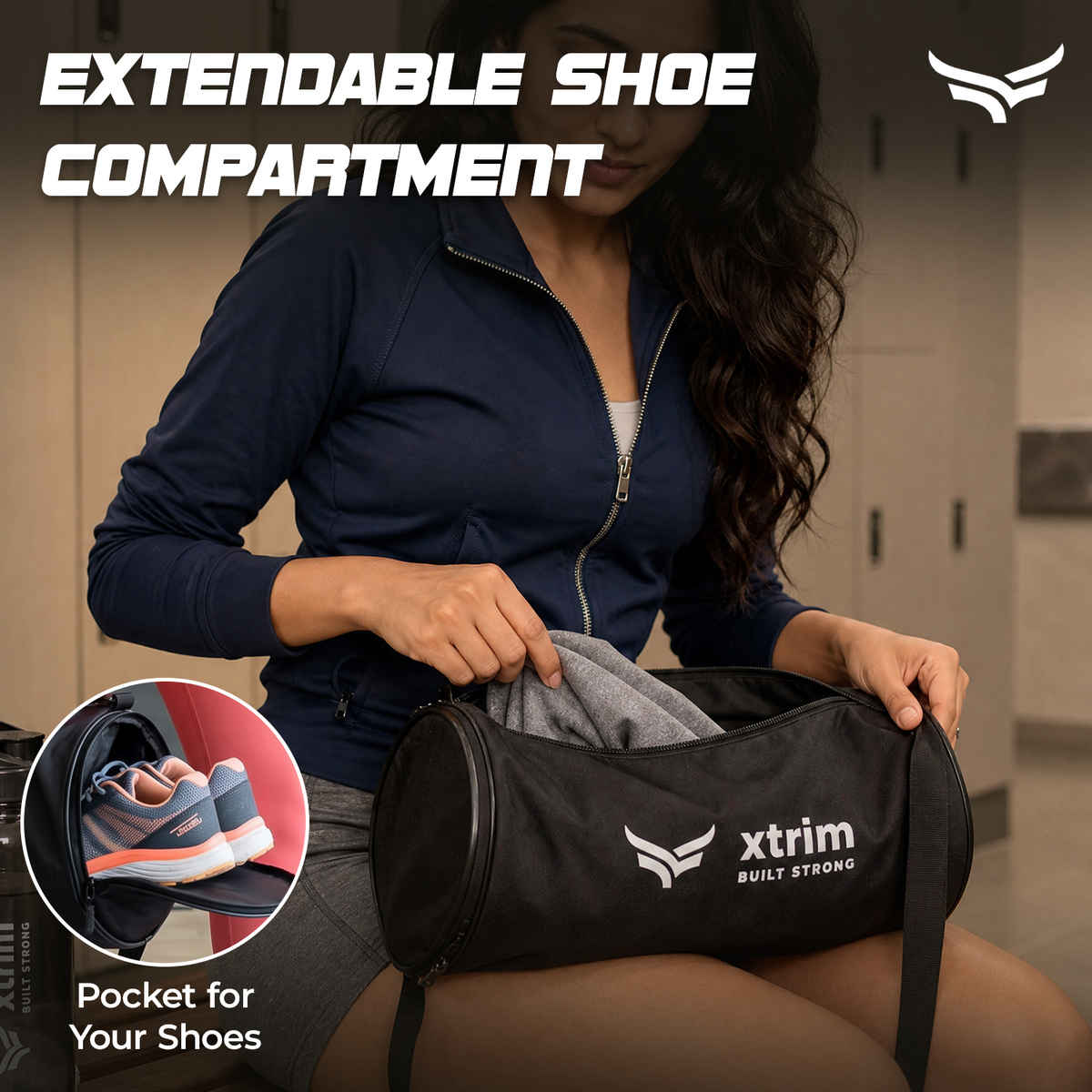 Xtrim Flex Duffle Bag 20L with Shoe Compartment for Men & Women | Gym, Travel & Sports Bag | Black