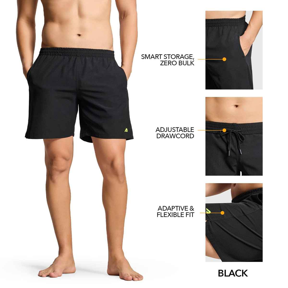 Boldfit Men's Swimming Shorts Stretchable Quick Dry | Black - M