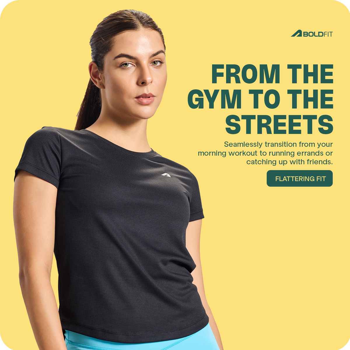 Boldfit Women's Sports T-shirt Quick Dry Fit Gym Sports Casual Wear | Black - L
