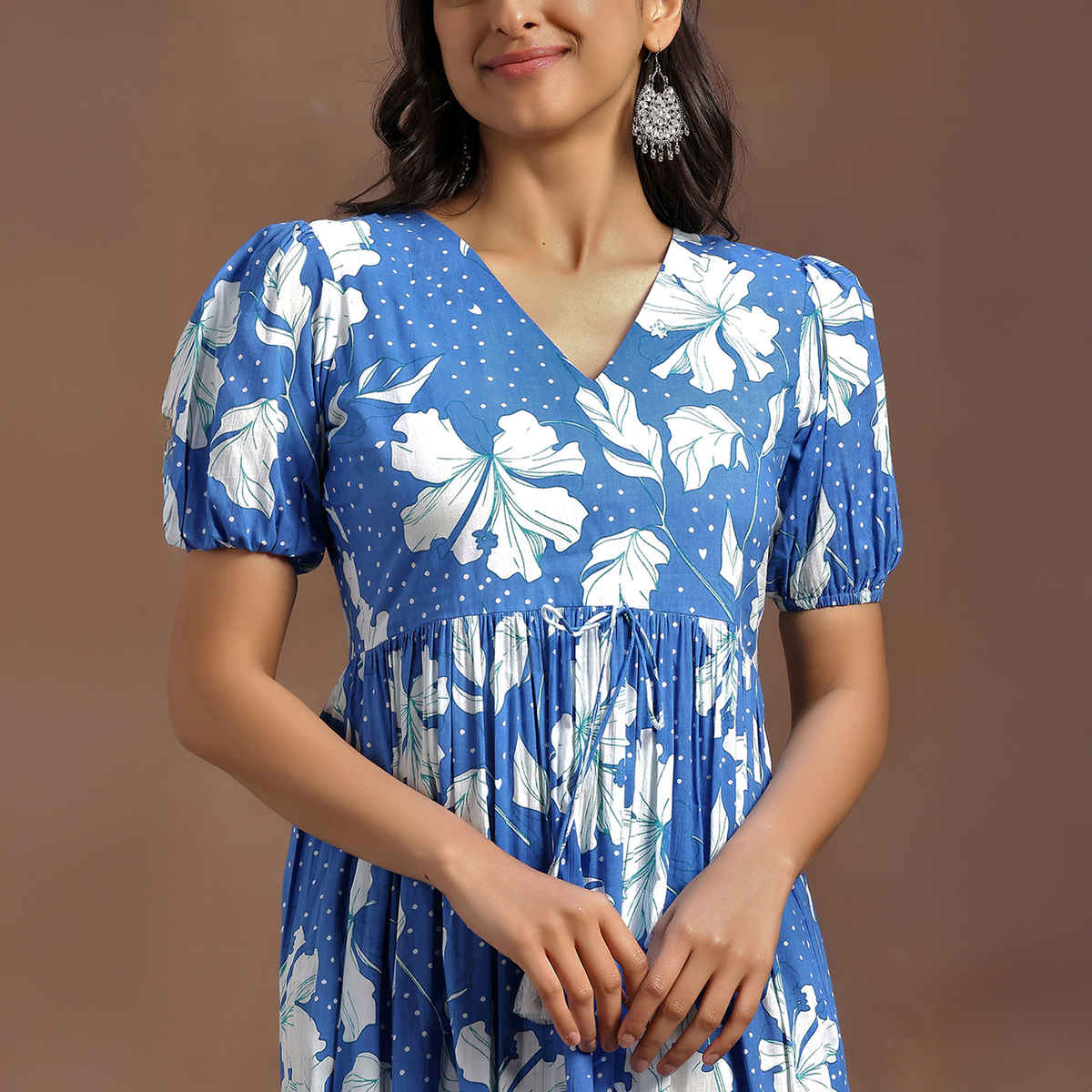 Libas Women's Printed Cotton Fit and Flare Dress | Blue - L