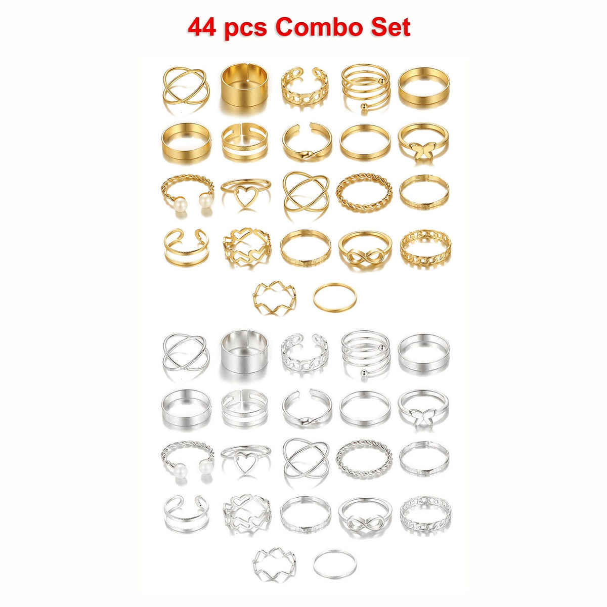 Shining Diva Fashion 44 Pcs Combo Gold and Silver Plated Rings for Women and Girls | Cmb300