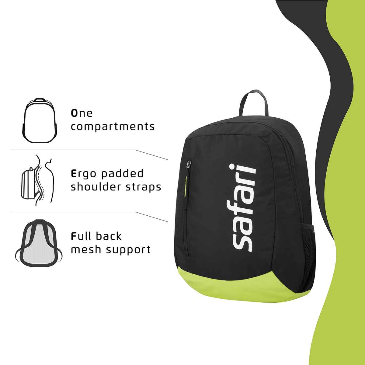 Safari Unisex Solid Polyester 26 L Backpack | Black - M