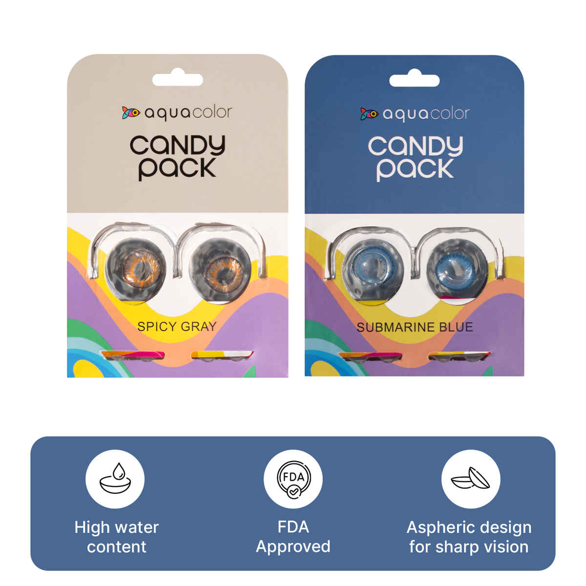 Aquacolor Candy Pack with Zero Power Daily Disposable Lens Spicy Gray and Submarine Blue