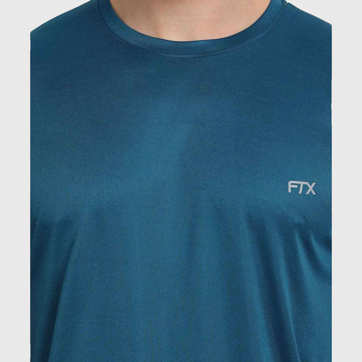 FTX Men s Solid Round Neck Polyester Half Sleeve Casual T-shirt | Black-Airforce-Grey-Aqua Blue | L