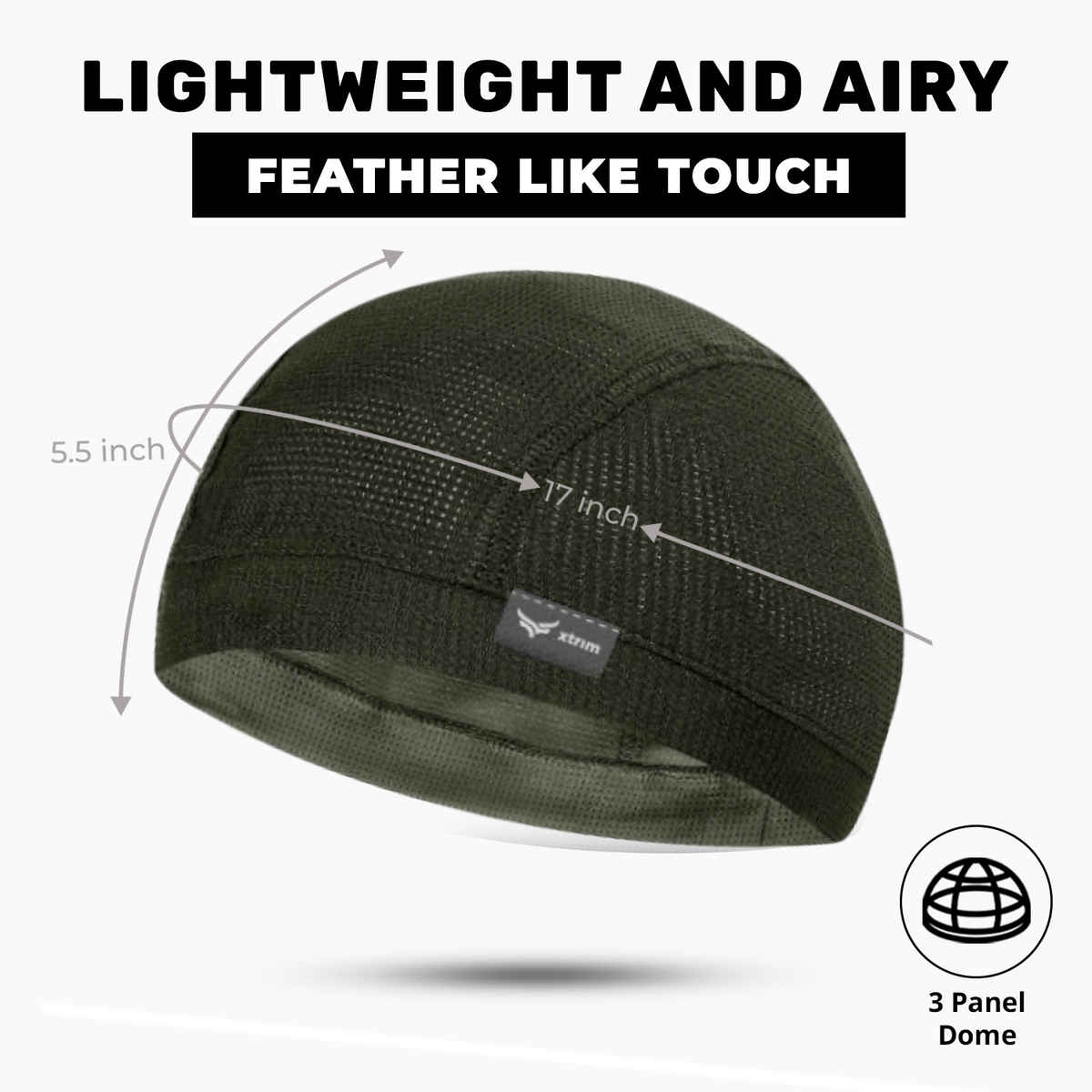 Xtrim Skull Cap for Bikers/Cyclists, Inner Helmet Liner, Sweat Cooling | Khaki | One Size Fits All