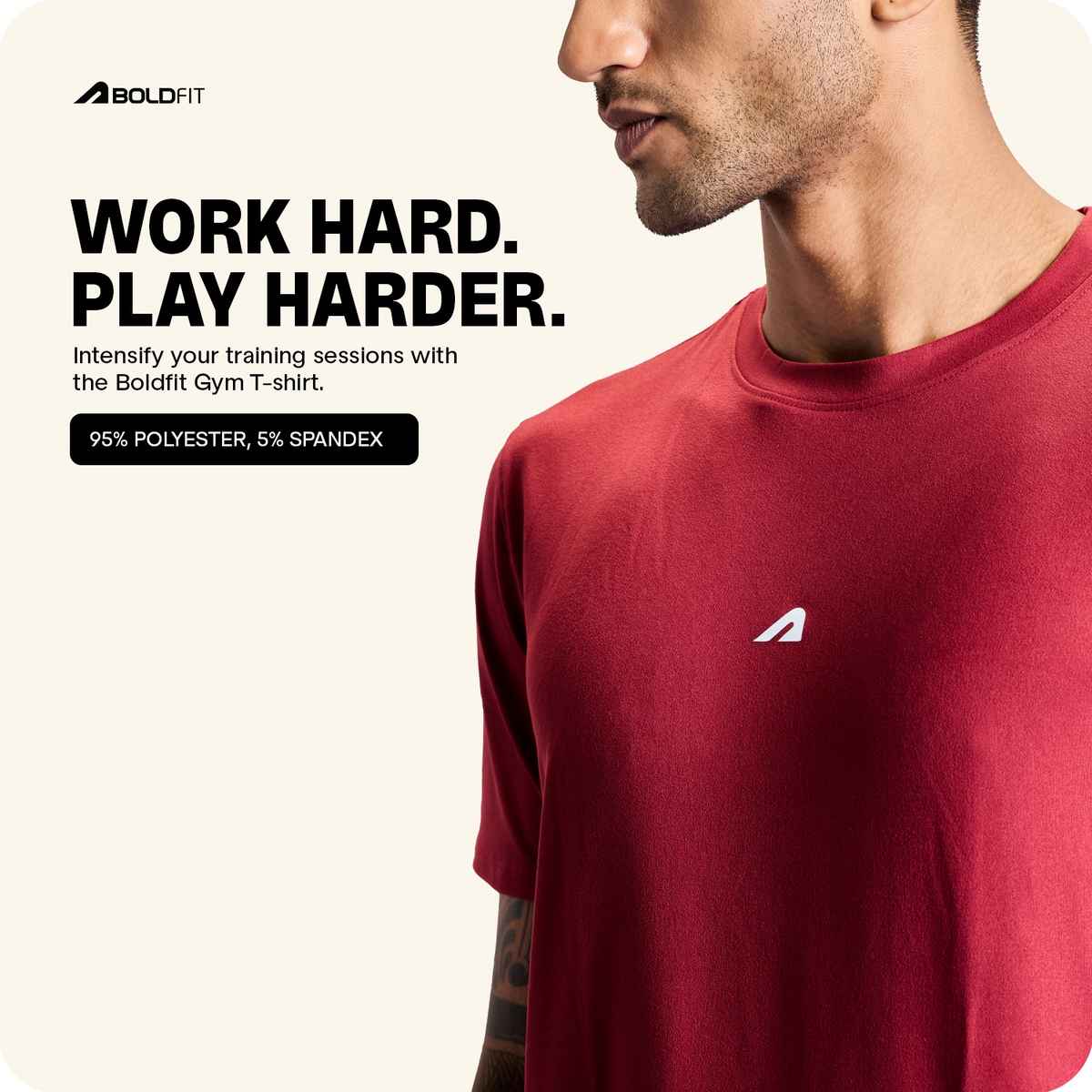 Boldfit Men's Gym T-shirt Round Neck Training | Red - M