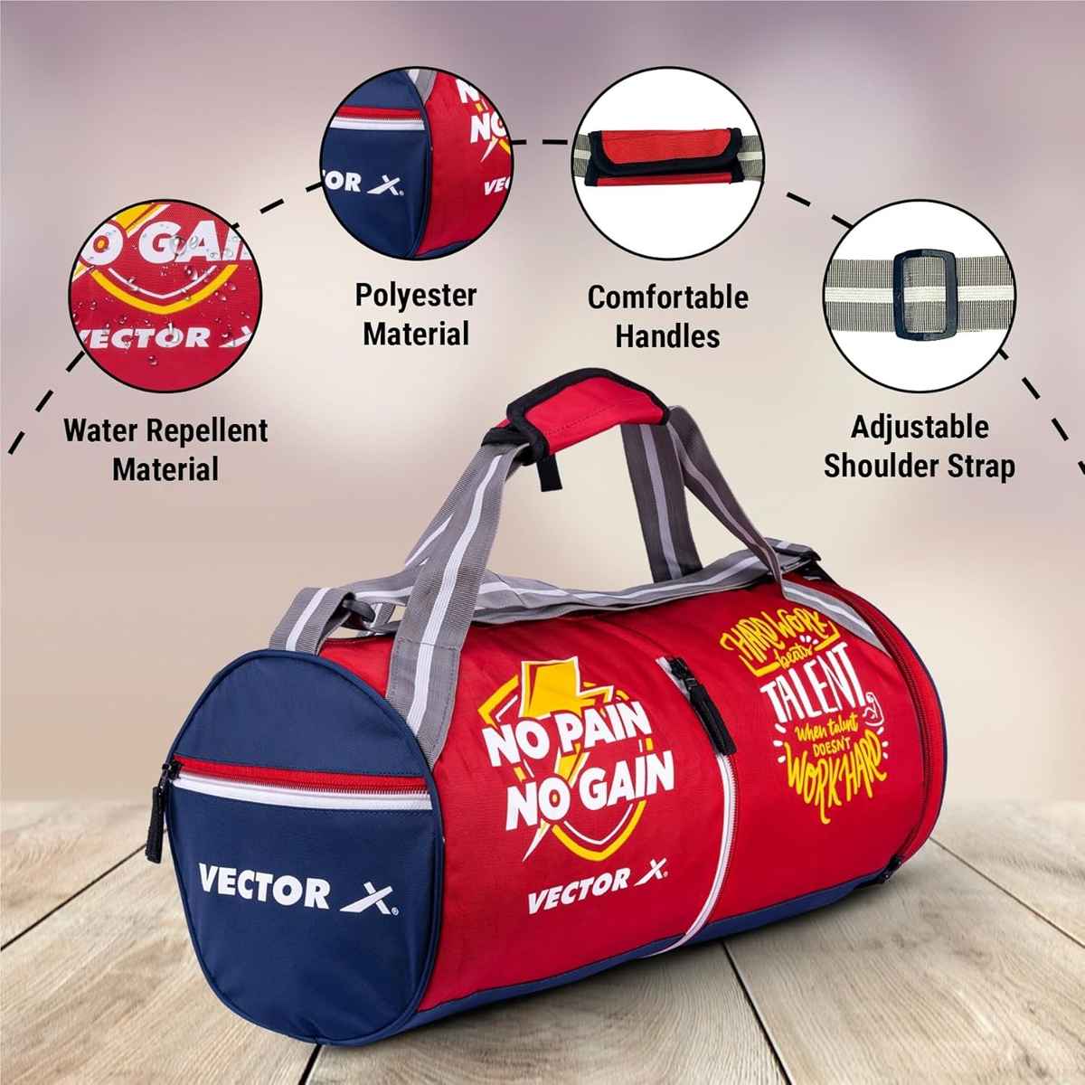 Vector X Unisex Polyester 22 L Gym Duffel Bag | Red