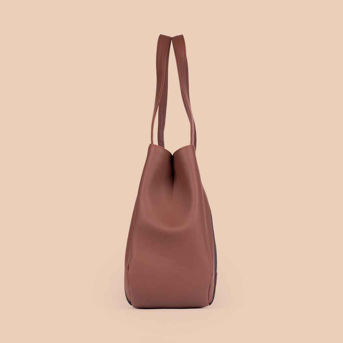 Zouk Women's Striped Vegan Leather 13.6 L Double Strap Handbag | Brown - Free Size