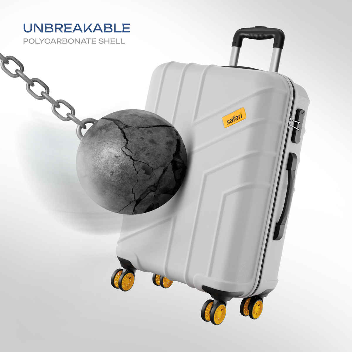 Safari Stratos Large Trolley Bag | 360 Degree 8 Wheels Hard Polycarbonate | Cloud Grey - 75 cm