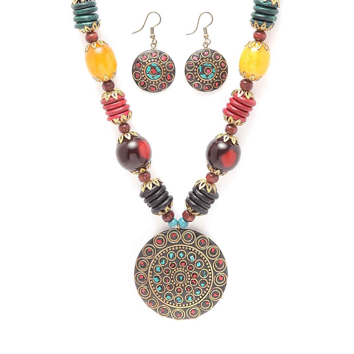 Shining Diva Fashion Stylish Traditional Tibetan Pendant Necklace Jewellery Set for Women | 13208s