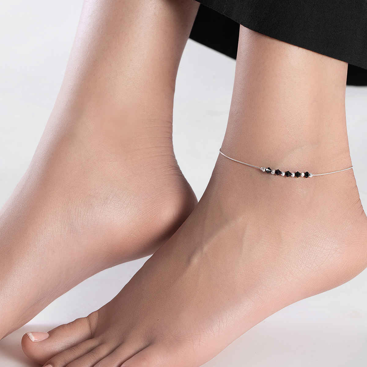 Zavya Solid Rhodium Plated 925 Sterling Silver Chain Anklet