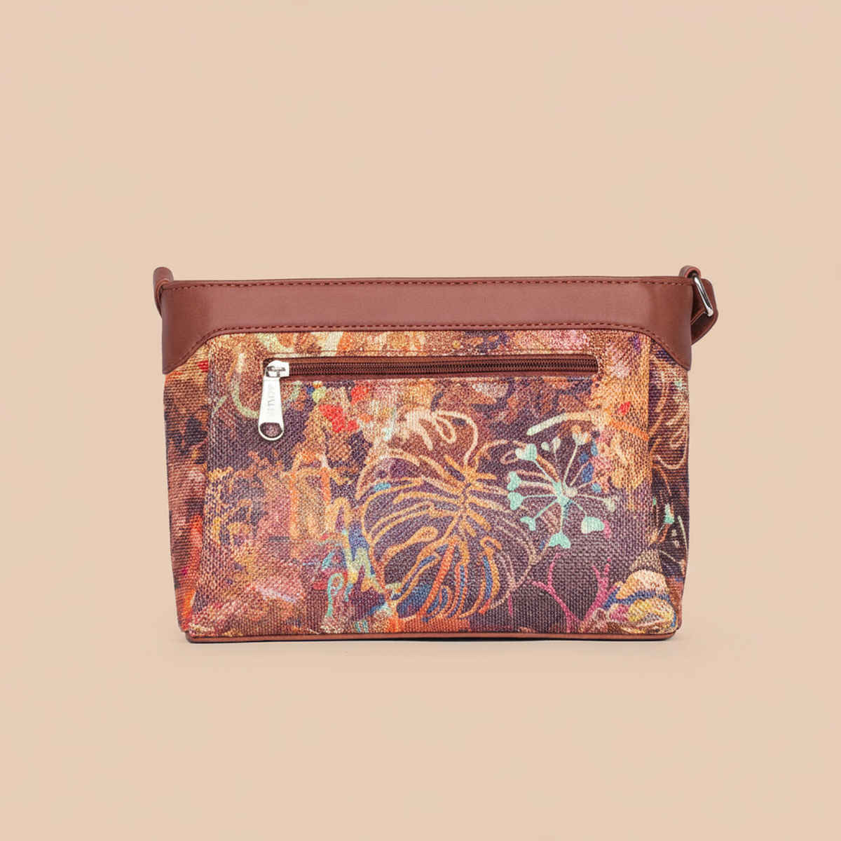 Zouk Women's Abstract Vegan Leather and Handcrafted Fabric 3.69 L Sling Bag | Multicolour