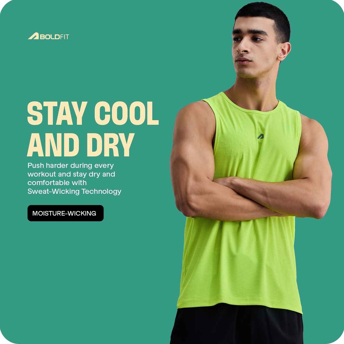 Boldfit Men's Vest Breathable Sando for GymRunning Baniyan | Green - S
