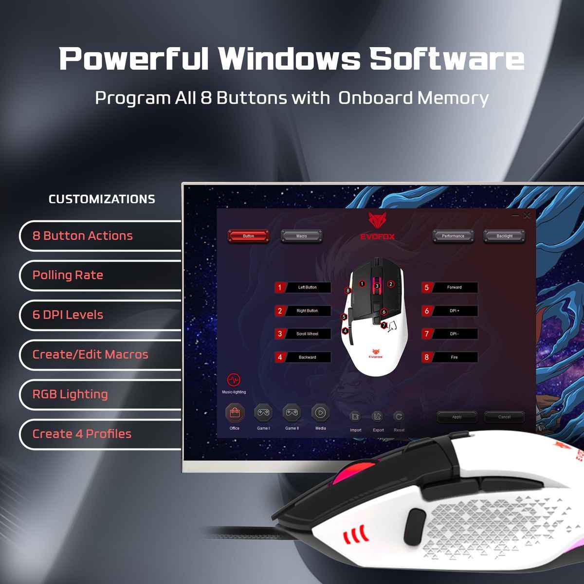 EvoFox Phantom 2 Gaming Mouse - White